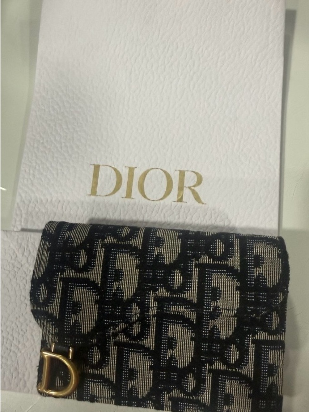 Dior Black & Beige Monogram Clasp Wallet with Gold 'D' Accent